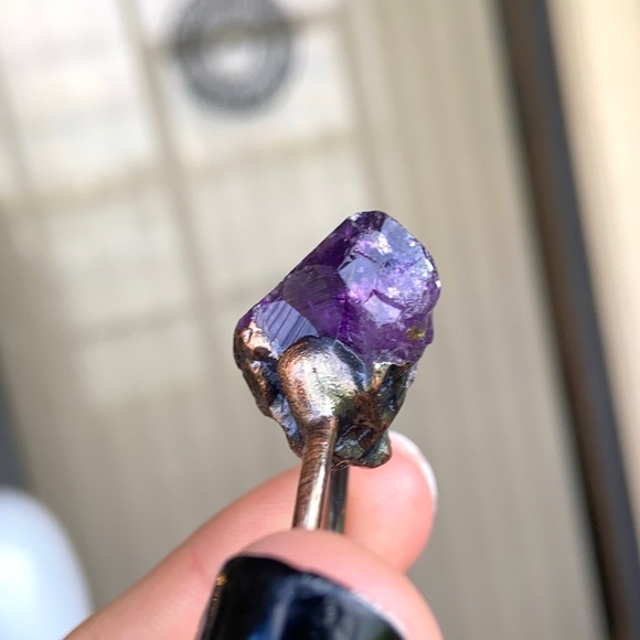 Genuine amethyst crystal stone bead lava necklace - Picture 11 of 16